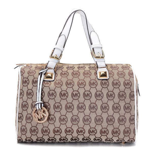 michael kors gråson medium monogram satchel beige ebony Butikker Poser rnils